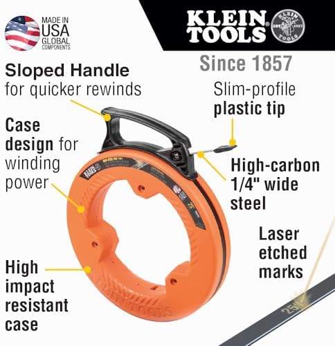Klein Tools 56335 Flat Steel Electrical Fish Tape, 25-Foot 1/4-Inch Wide Spring - Image 2