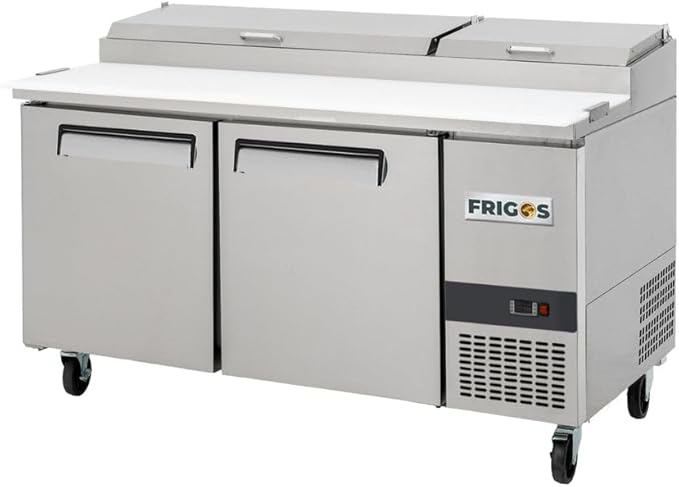 Frigos Premium FGP-PZ-2D 67" Refrigerated Pizza Prep Table 2 Door Silver - Ideal for Commercial Kitchen Storage - Stainless Steel Included Liftgate