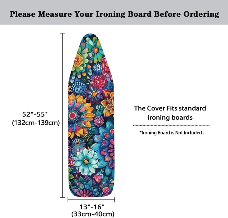 Hippie Flower Ironing Board Cover Colorful Lotus Daisy Flowers Stretchy Ironing - Image 5