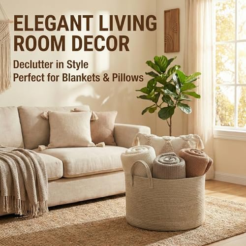 JMvicyroam 65L Extra Large Machine Washable Cotton Rope Blanket Basket - Image 2