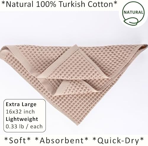 PÜSKÜL Natural 100% Turkish Cotton Waffle Hand and Kitchen Towels Set of 3 - Image 2
