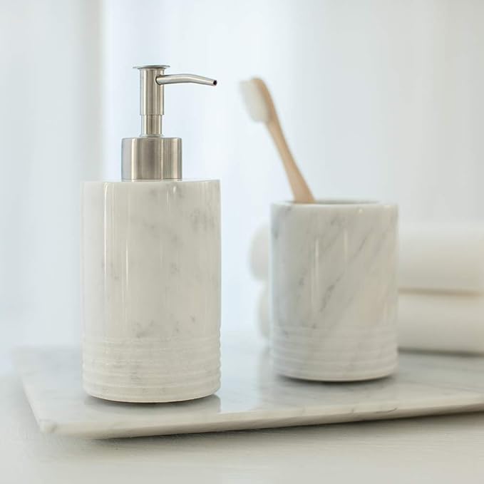 Marble Soap Dispenser Stainless Steel Pump Bathroom Kitchen Countertop | Real - Image 5