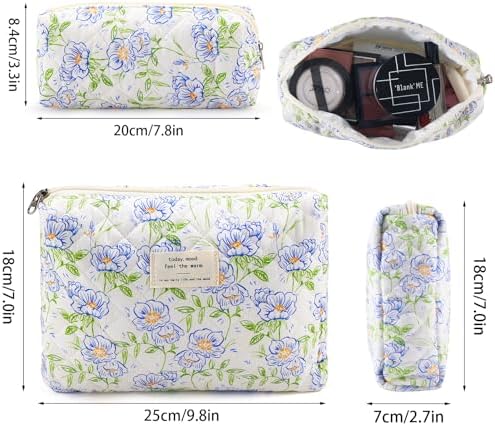 Quilted Cotton Cosmetic Bag 2Pcs Coquette Makeup Bag Travel Makeup Bag - Image 3