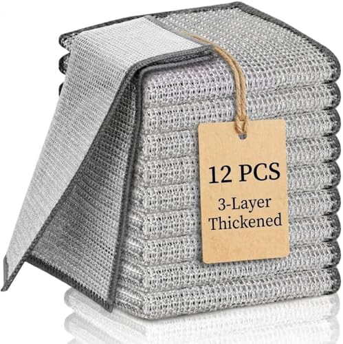 12Pcs 3-Layer Silver Wire Dish Cloths, Non-Scratch Reusable Kitchen Cleaning by Unknown