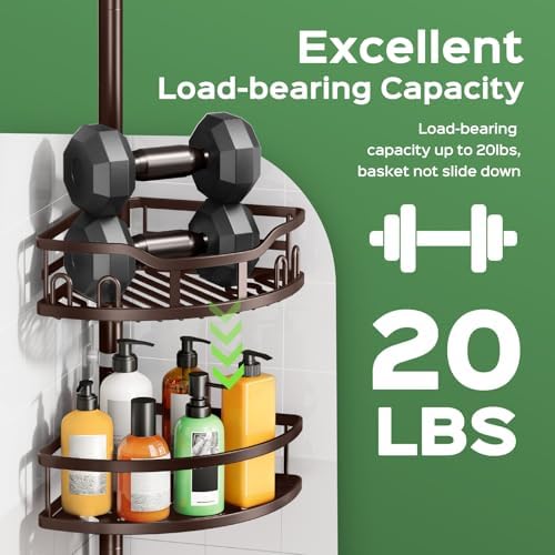 HAMITOR Shower Caddy Tension Pole, Adjustable Bathroom Storage Organizer - Image 4