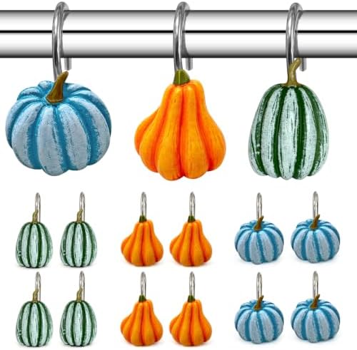 Pumpkin Shower Curtain Hooks Set of 12, Resin Farmhouse Fall Decor by Unknown
