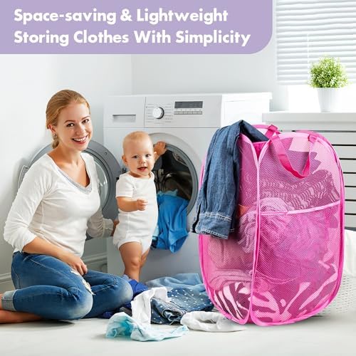 2 Pack Pop Up Laundry Hampers, 70 L Collapsible Foldable Mesh Basket - Image 7