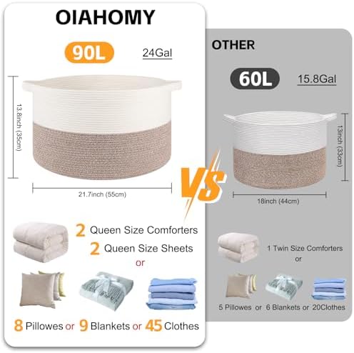 OIAHOMY 90L XXXLarge Blanket Basket Living Room Laundry Basket Brown - Image 2
