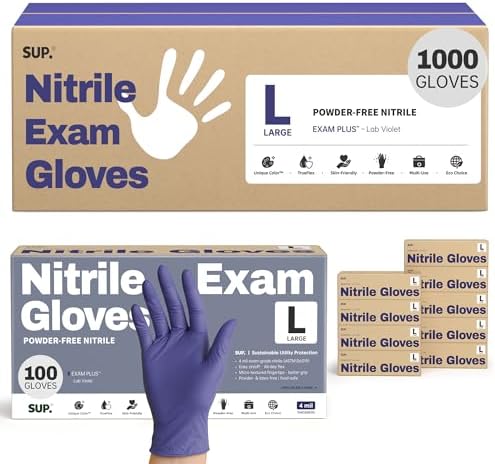 SUP Powder-Free Nitrile Exam Gloves, 100/1000 Ct Food Safe Latex-Free Medical by SUP