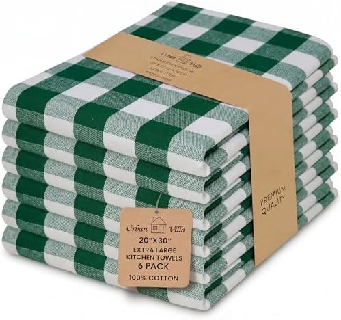 Urban Villa Kitchen Towels Cotton Dish Towels 20”x30” Hunter Wht by CottonTrends