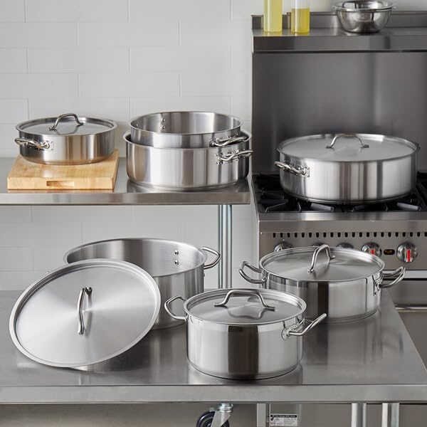 SS1 Series 15 Qt Stainless Steel Brazier with Cover, Aluminum-Clad Bottom, NSF Listed, Induction Ready, Dishwasher Safe, 14-Inch Diameter, Commercial Grade