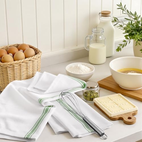 Homaxy 100% Ring Spun Cotton Kitchen Towels 12 Pack, Grass Green Stripe - Image 6