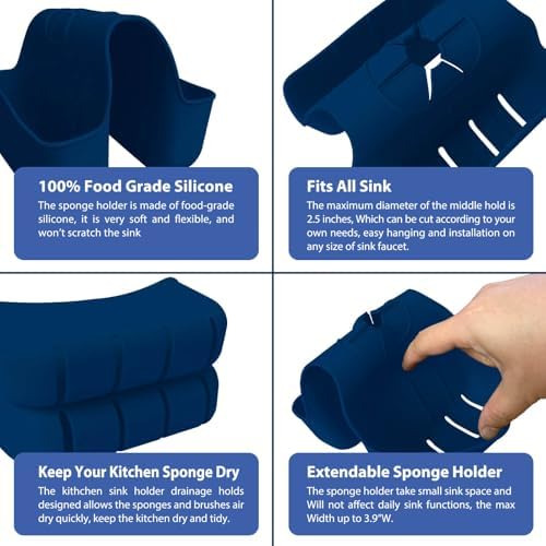 Sponge Holder for Kitchen Sink, Silicone Sink Saddle Caddy Organizer Rack - Image 2