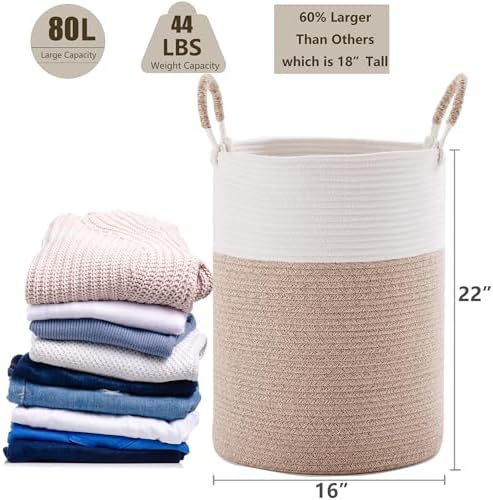 80L Extra Large Hamper Laundry Basket Tall Woven Clothes Hamper - Image 3