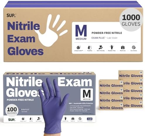 SUP Powder-Free Nitrile Exam Gloves, 100/1000 Ct Food Safe Latex-Free Medical by SUP