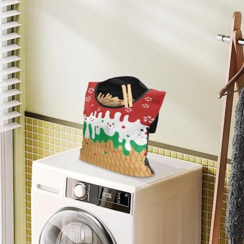 Christmas Ice Cream Clothespin Tote Bag, Durable Wide Opening Storage Peg Holder - Image 3