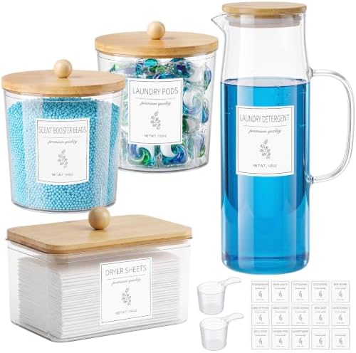 Acrylic Laundry Pod Containers and Dryer Sheet Holder & Glass Laundry Detergent by KitHero