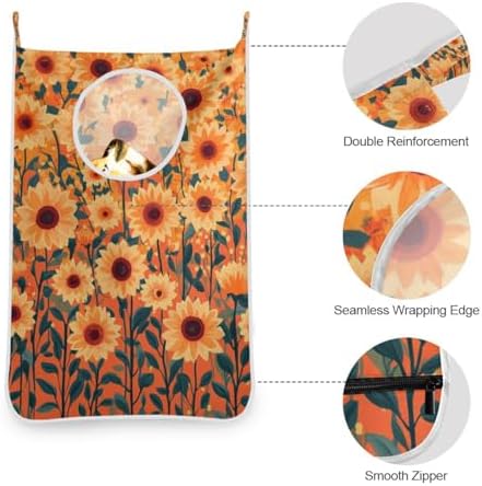Orange Sunflowers and Poppy Flowers Door Hanging Laundry Hamper Bag - Image 5