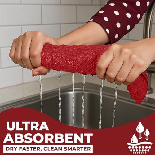 DAN RIVER Red Kitchen Towels, 12 Pack, 16x26 Inches Absorbent Dish Towels - Image 4