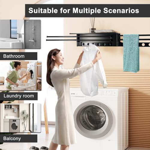 Aluminum Wall Mounted Foldable Swinging Clothes Drying Rack 50lbs Load - Image 2
