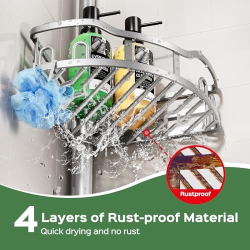 HAMITOR Shower Caddy Tension Pole: Rustproof Quick Install Standing Corner - Image 2