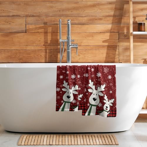 Winter Cute Deer Hand Towels Set of 2 Merry Christmas Red Black Red Buffalo - Image 7