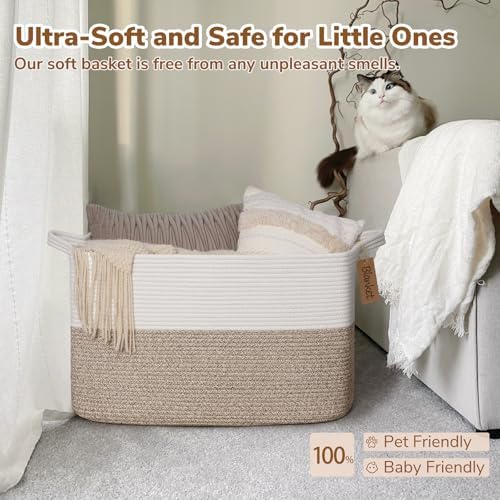 Goodpick 75L Extra Large Woven Rope Blanket Basket, Light Brown - Image 6