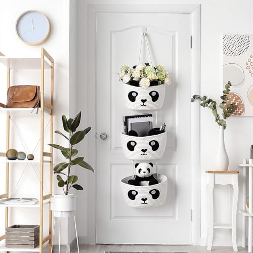 Panda Nursery Decor 3-Tier Panda Basket Hanging Cotton Rope Woven Organizer - Image 5