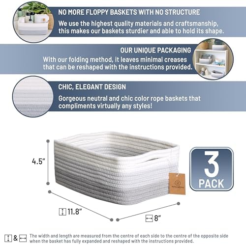 NaturalCozy 11.8"x8"x4.5” Rectangle Storage Baskets - Image 2