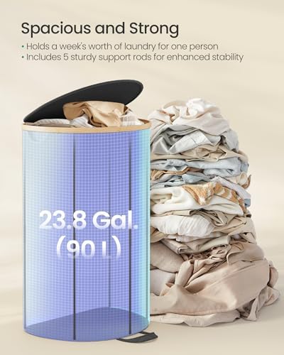 SONGMICS Laundry Hamper with Lid, 90L Laundry Basket, Removable Liner Bag - Image 3