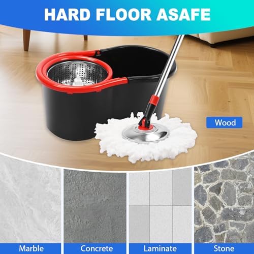 Spin Mop and Bucket with Wringer Set, 360° Spinning Mop Bucket System with 3 - Image 4
