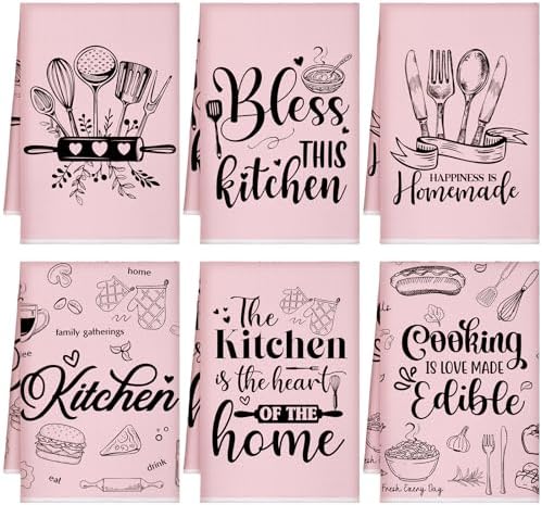 Bencailor 6 Pcs Pink Kitchen Towels Decorative Sets Dish Towels Absorbent Fast by Bencailor