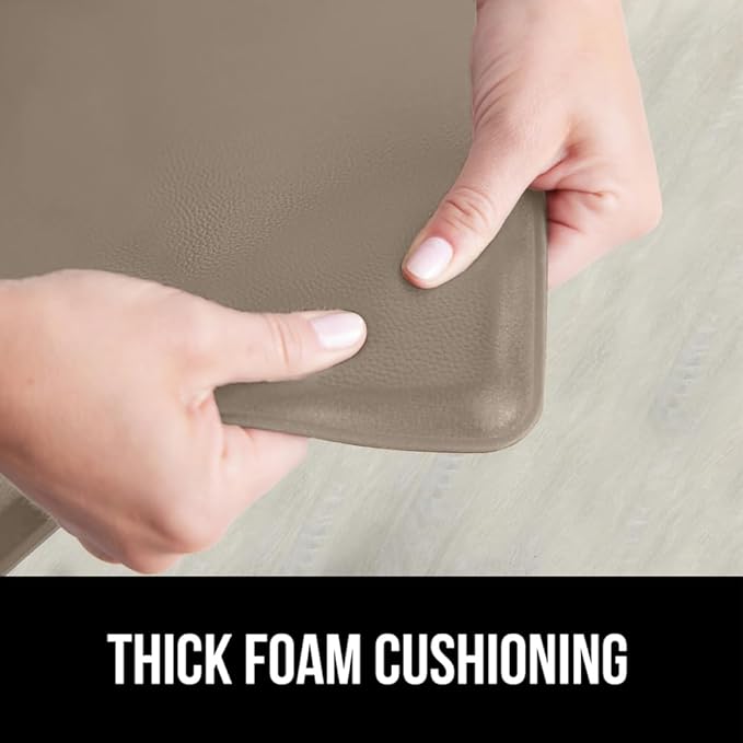 GORILLA GRIP 2 Pack Comfortable Cushioned Kitchen Mats for Floor, 17x29 + 17x59, Waterproof and Stain Resistant, 1/2 Inch Thick Soft Ergonomic Standing Desk Anti Fatigue Mat, Foam Supports Feet, Beige