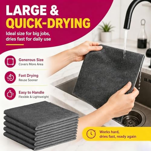 Magic Cleaning Cloth 5‑Pack – Thick Microfiber, Streak‑Free - Image 4