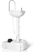 S AFSTAR Portable Camping Sink, Hand Wash Basin Stand w/ 17L Water Tank & Soap Dispenser, Rolling Hand Washing Station w/Towel Holder & Foot Pump, for Garden, Outdoor Sink Hand Wash Station