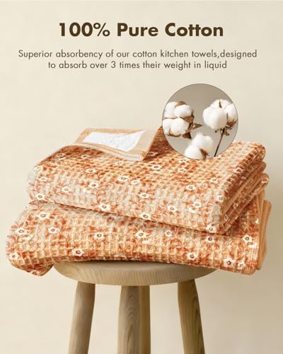 Miss Adola 370GSM Cotton Waffle Kitchen Towels, Rustic Flower - Image 3
