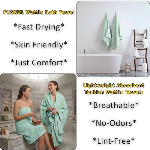 PÜSKÜL Natural 100% Turkish Cotton Waffle Bath Towels Set of 2, Extra-Large - Image 6