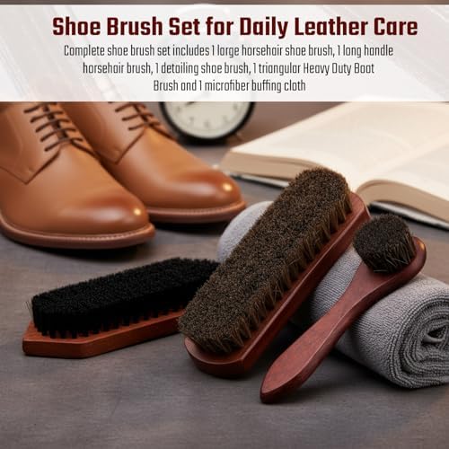 Vesici 3 Pcs Horsehair Shoe Brush Wood Handle Boot Cleaner, Square Head - Image 5