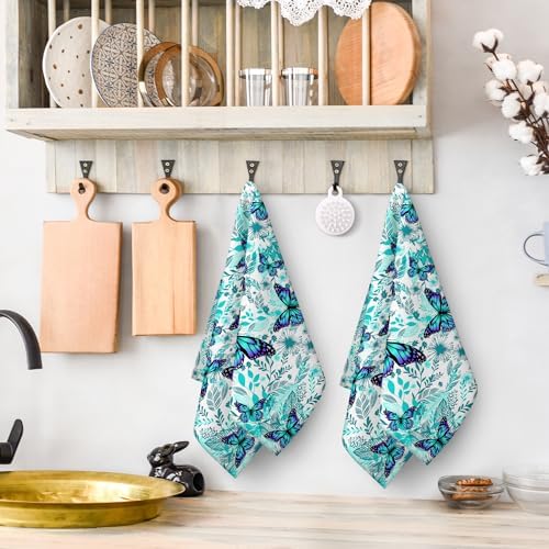 Butterfly Green Kitchen Towels Decorative Set of 2 Cute Tea Towel - Image 3