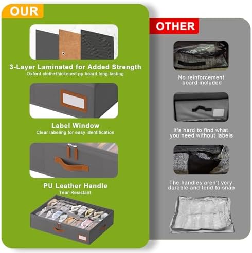 homyfort Shoe Organizer Under Bed, Fits 32 Pairs, Under bed Shoe Storage Boxes - Image 6