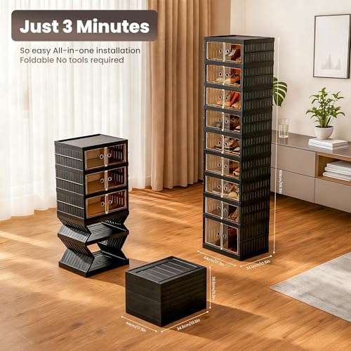 Foldable Shoe Organizer Storage Box Set of 6, Portable Extra Large Folding Shoe - Image 2