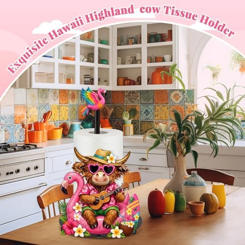 Chunful Hawaiian Flamingo Paper Towel Holder, Summer Flamingo Highland Cow - Image 6