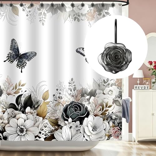 Sunlit Rose Shower Curtain Hooks, Home Decorative Flower Shower Curtain Rings - Image 5