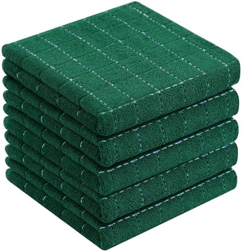 Homaxy 100% Cotton Terry Kitchen Towels, 5 Pack, Dark Green by Homaxy
