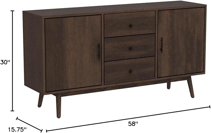 Pemberly Row 3-Drawer Mid-Century Wood Sideboard Buffet Cabinet in Brown