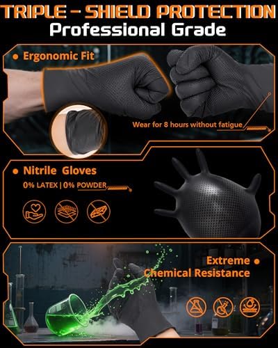 wcy 9 Mil Heavy Duty Disposable Nitrile Gloves, Diamond Grip - Image 5