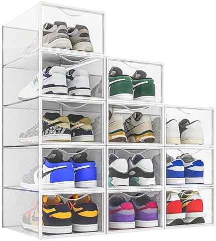 Seseno 12 Pack Shoe Storage Bins, Space Saving Foldable Shoe Rack, Shoe Box by Seseno