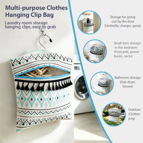2 Pack Clothespins Bag Clothes Pins Bag Holder 13.1X11.8IN Boho Clothespin Bags - Image 4