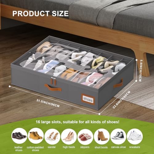 homyfort Shoe Organizer Under Bed, Fits 32 Pairs, Under bed Shoe Storage Boxes - Image 2