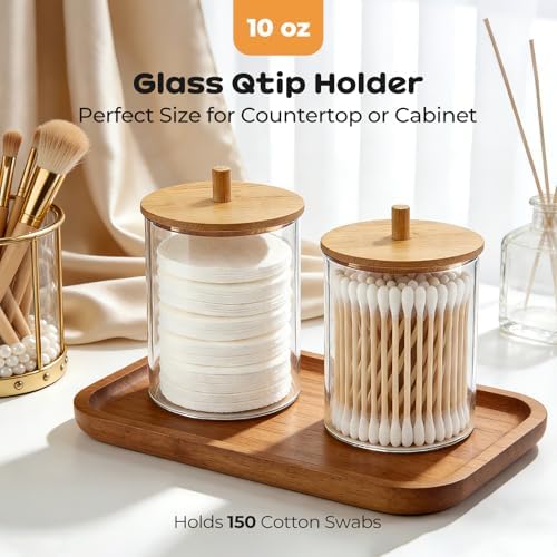 4 Pack Glass Qtip Holder with Bamboo Lids, 10 oz Apothecary Jars - Image 3